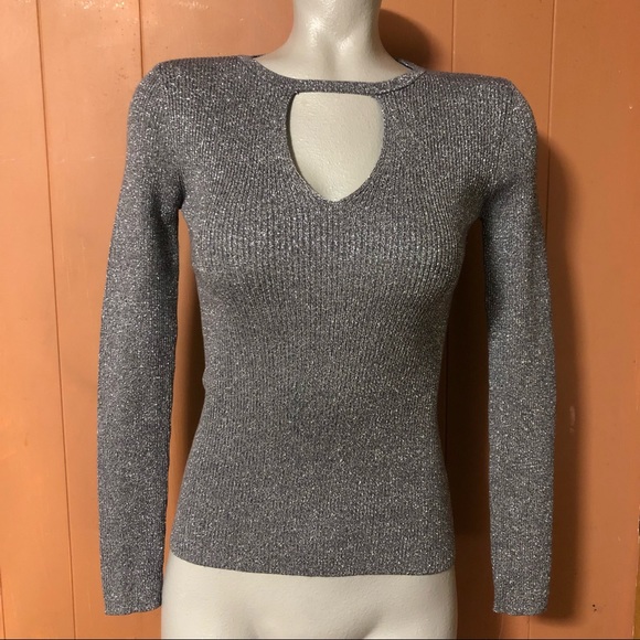 NWT INC Silver Keyhole Chest Cutout Metallic Top 0P - 2P - Picture 2 of 10